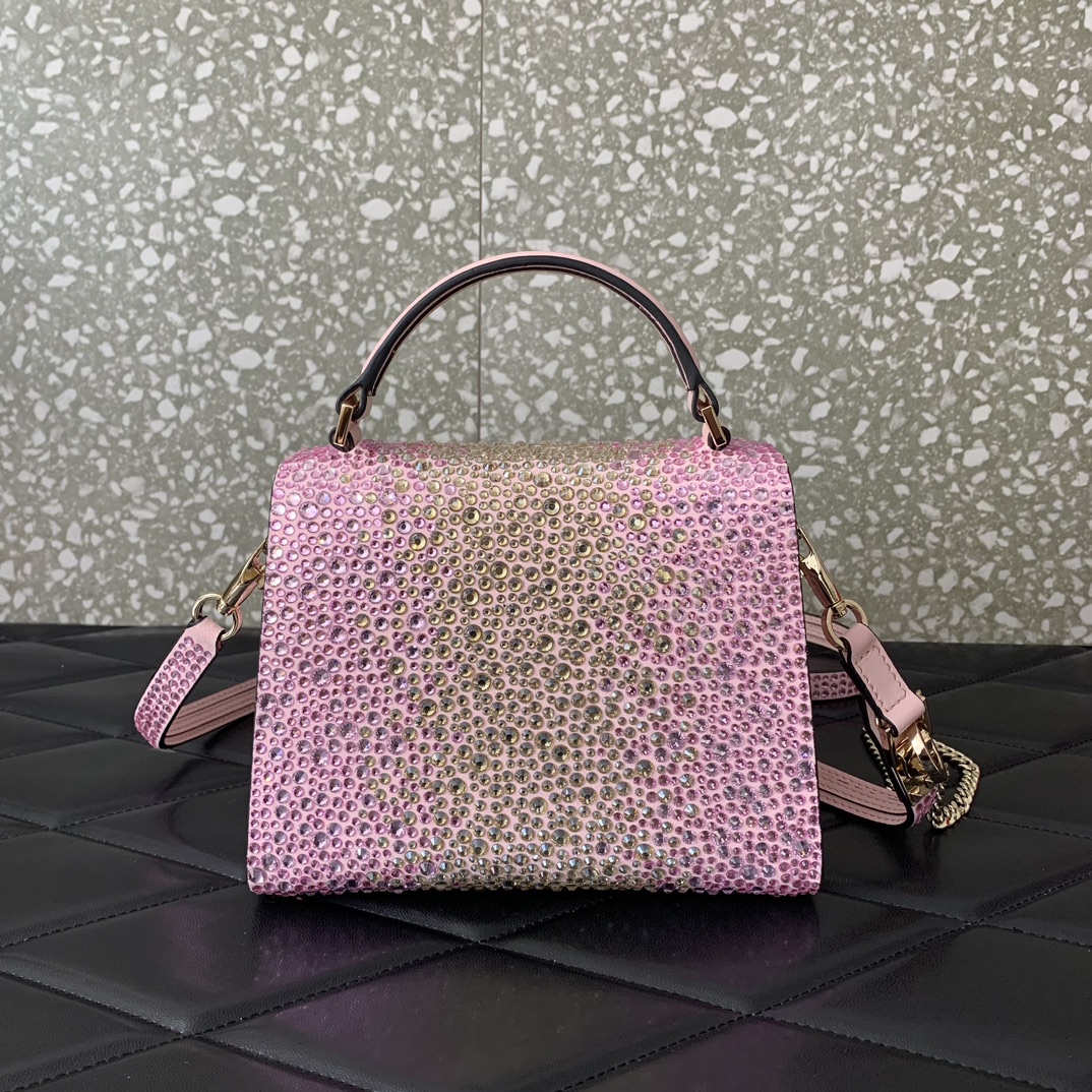 Valentino Garavani Vsling Mini Handbag Entirely Covered in Pink Rhinestones 